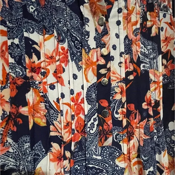 Cocomo Women's Tunic Blouse Plus 1X Floral Paisley Pleated Stretch Short Sleeve - Picture 2 of 7
